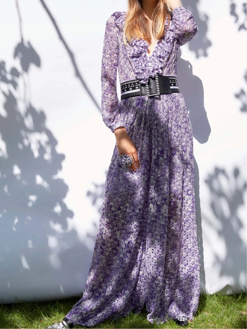 Missoni crochet knit plunge neckline jumpsuit in purple NWT